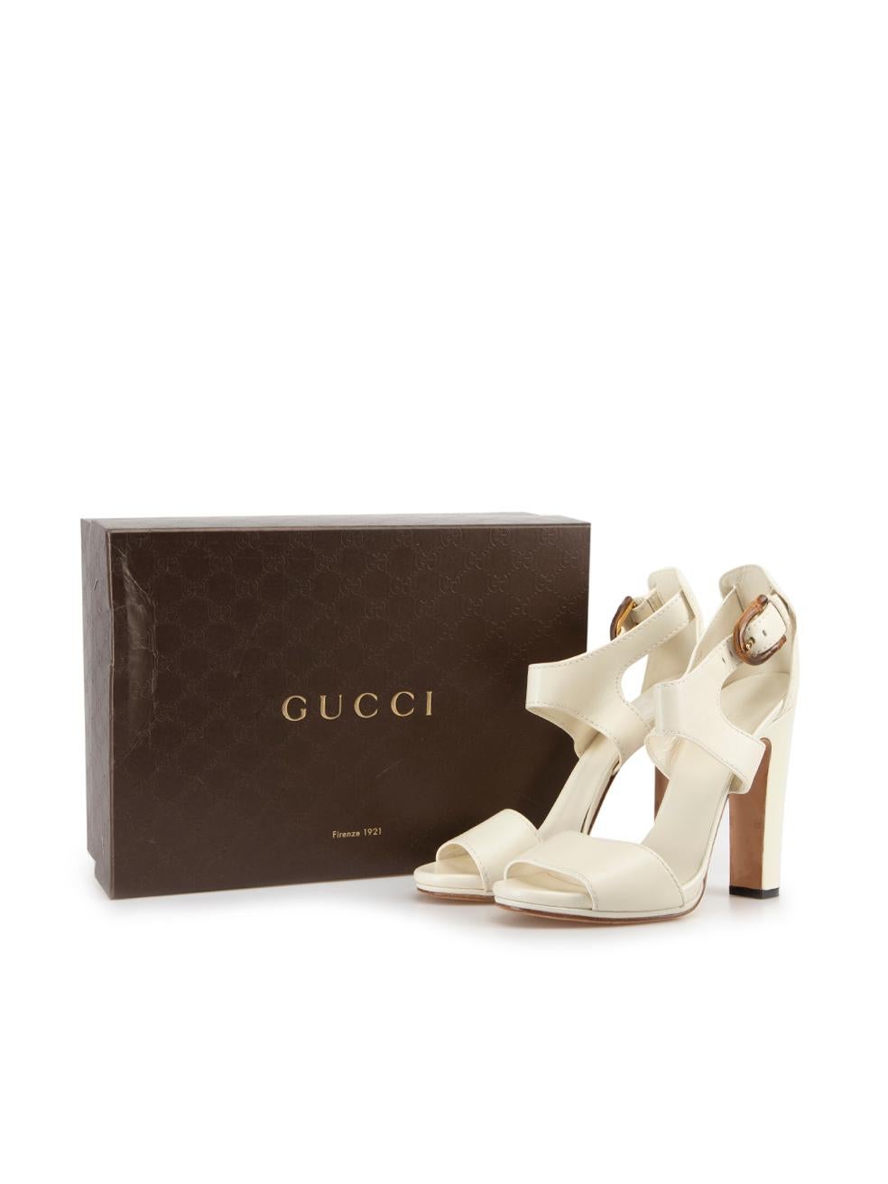 Gucci Women's White Bamboo Buckle Leather Heeled Sandals 2