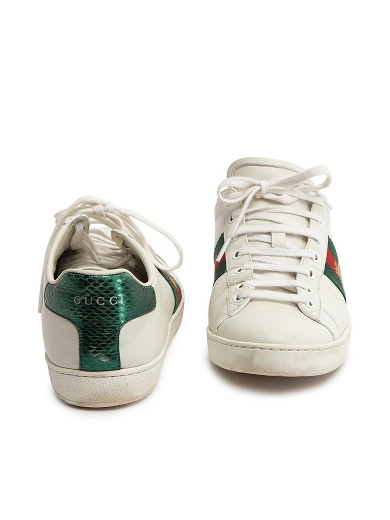 Gucci Women's White Leather Ace Embroidered Bee Trainers For Sale at
