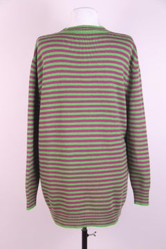 Gucci Women's Wool Striped Leopard Head Sweater Green