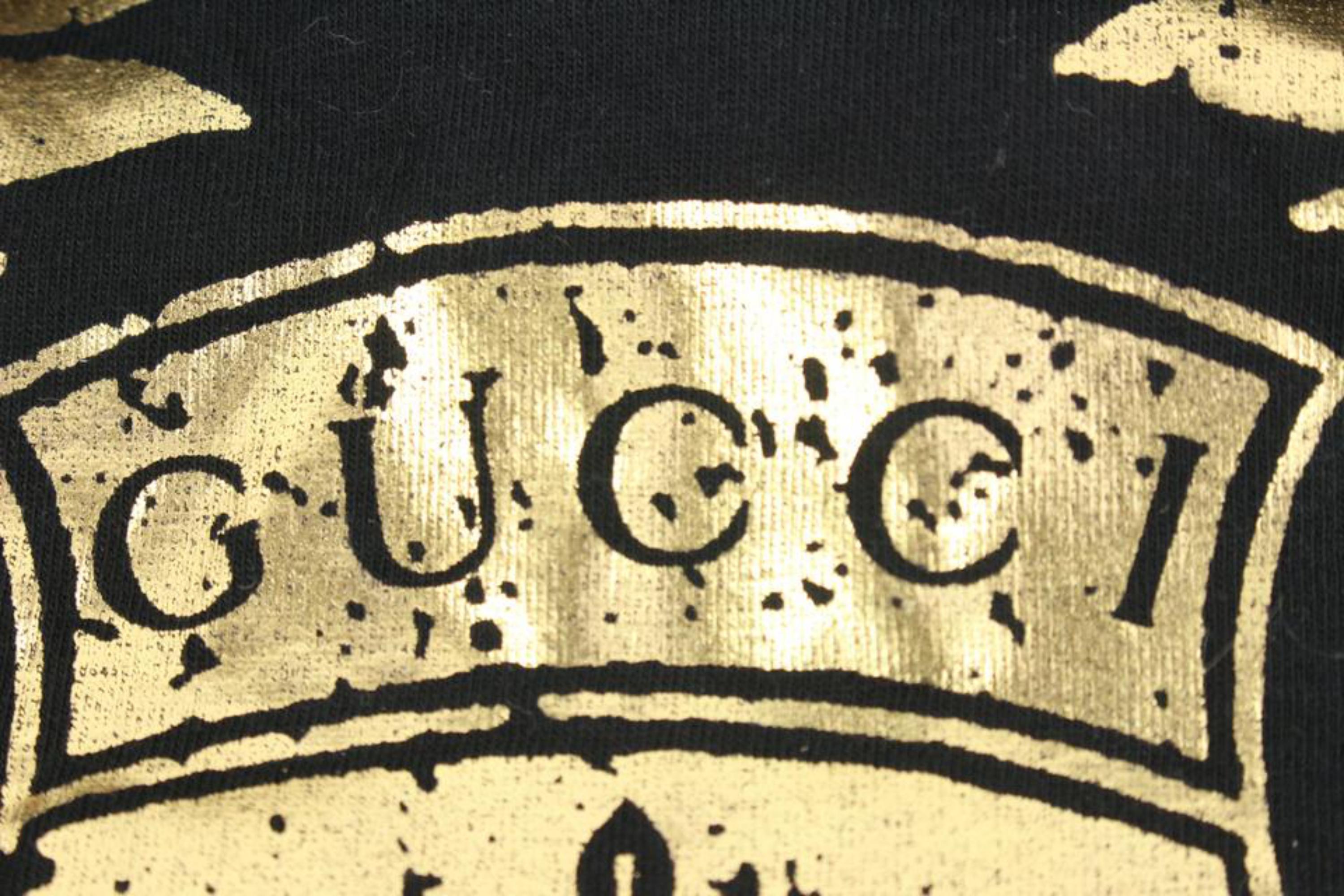 Gucci Women's XS Black x Gold Crest Logo T-Shirt Tee Shirt 120g28 5