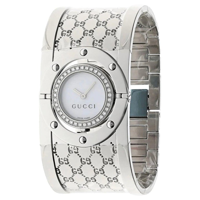 Gucci Women's YA112416 Twirl Diamond Cuff Watch For Sale at 1stDibs