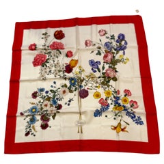 Gucci Wonderfully Elegant "Multi-Floral In Bloom" With Red Borders Silk Scarf