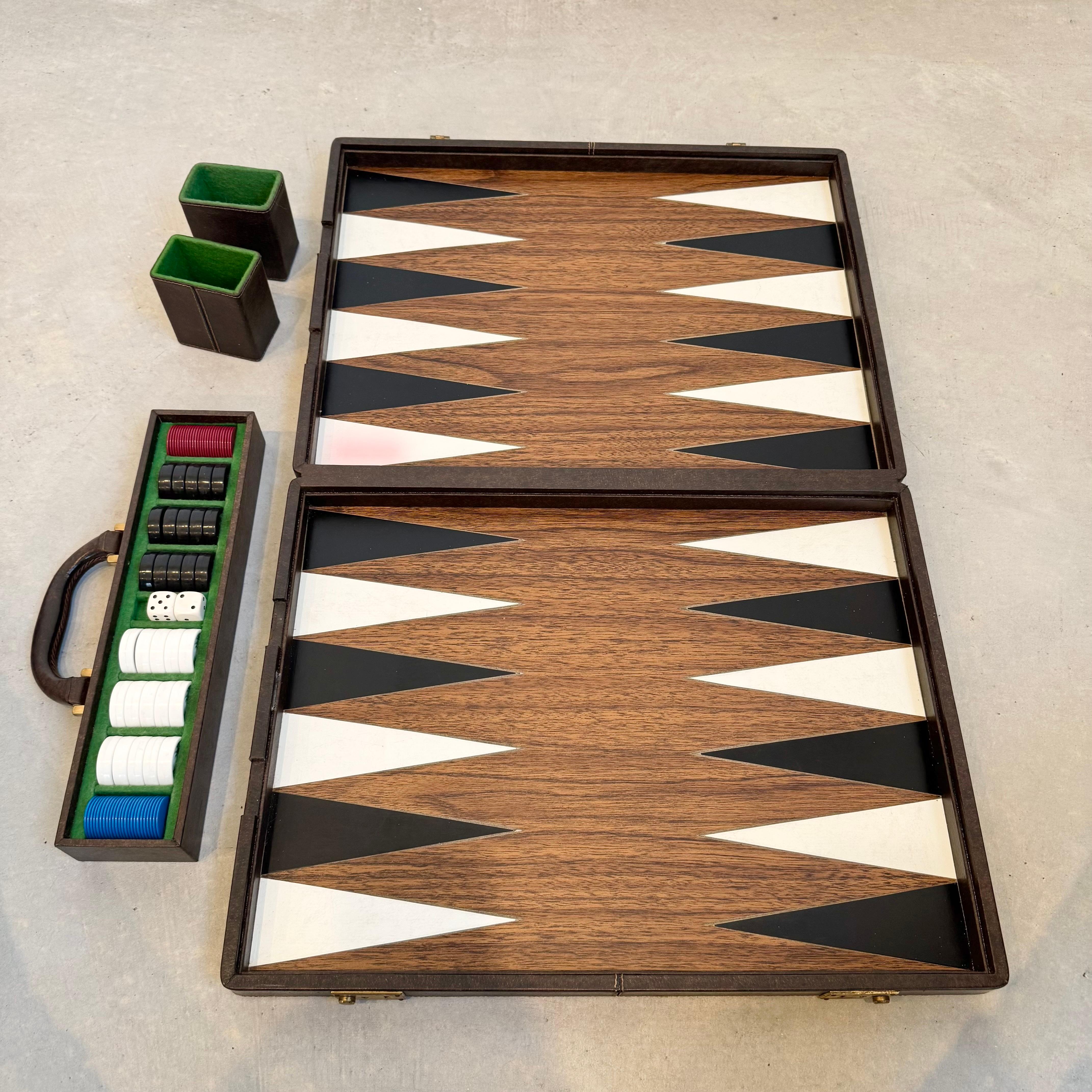 Backgammon-Set aus Holz und Leder von Gucci, 1970er Jahre, Italien im Angebot 8