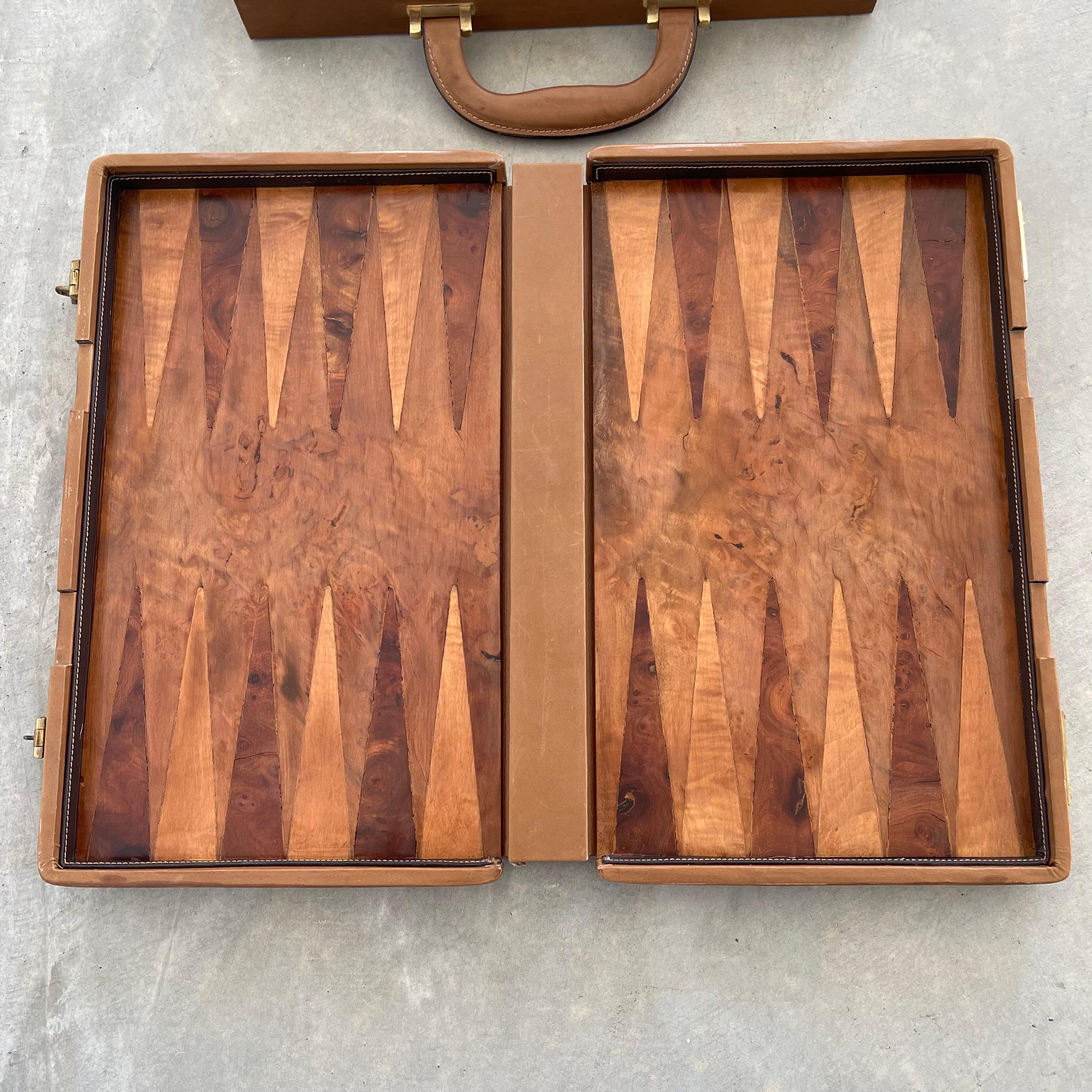 Gucci Wood and Leather Backgammon Set, 1970s Italy For Sale 10