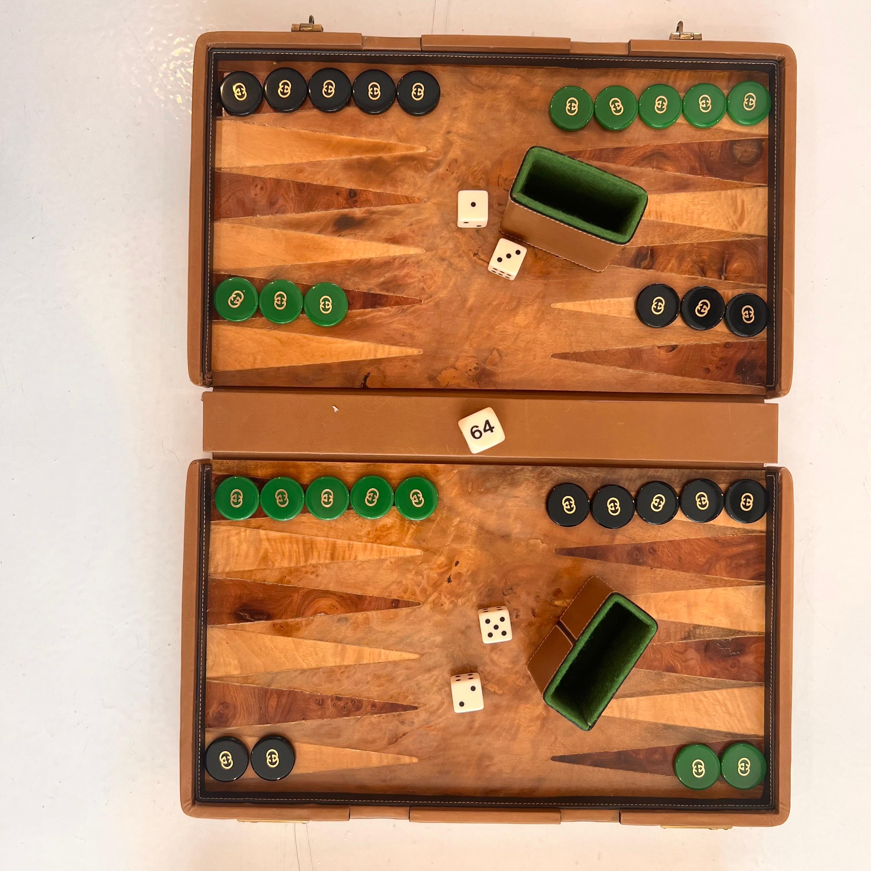 Gucci Wood and Leather Backgammon Set, 1970s Italy In Good Condition For Sale In Los Angeles, CA