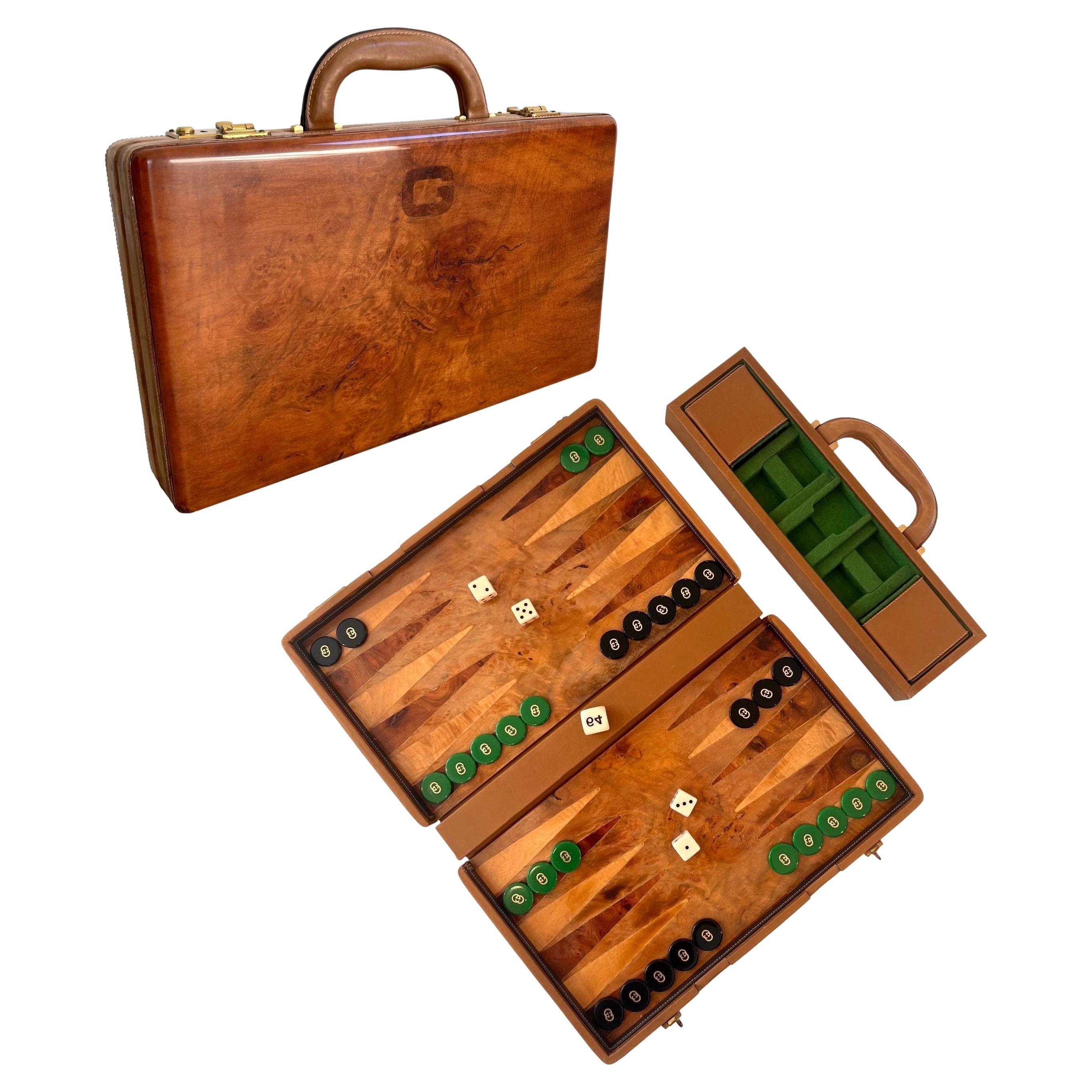 Gucci Wood and Leather Backgammon Set, 1970s Italy For Sale