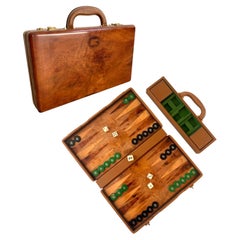 Ensemble de backgammon Gucci en bois et cuir, années 1970, Italie