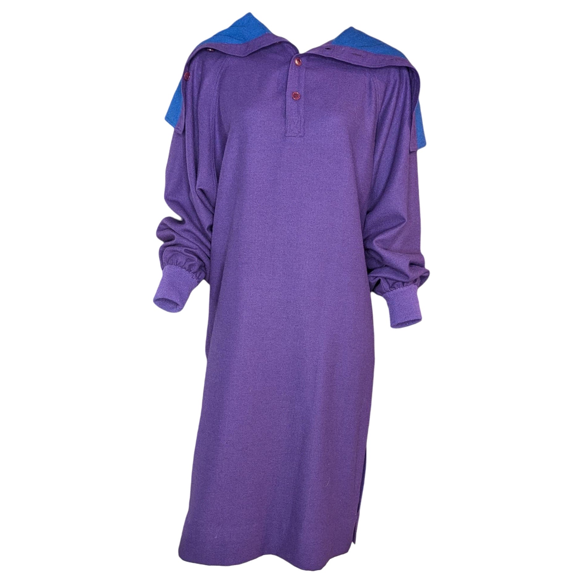 Gucci Wool and Angora Colorblock Collar Dress with Cobalt Cape Collar