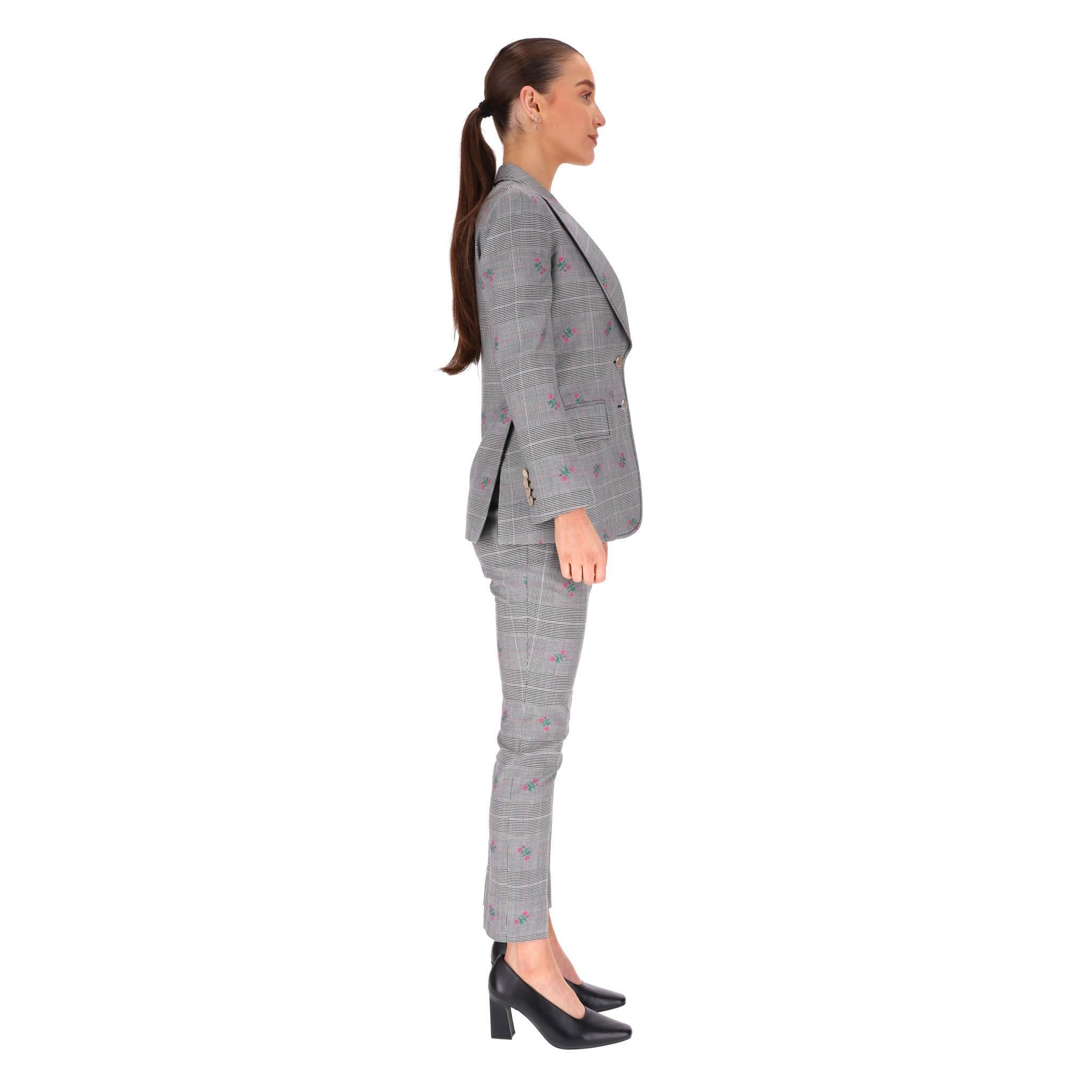 Gray Gucci Wool Checked Floral Jacket & Trousers Suit For Sale