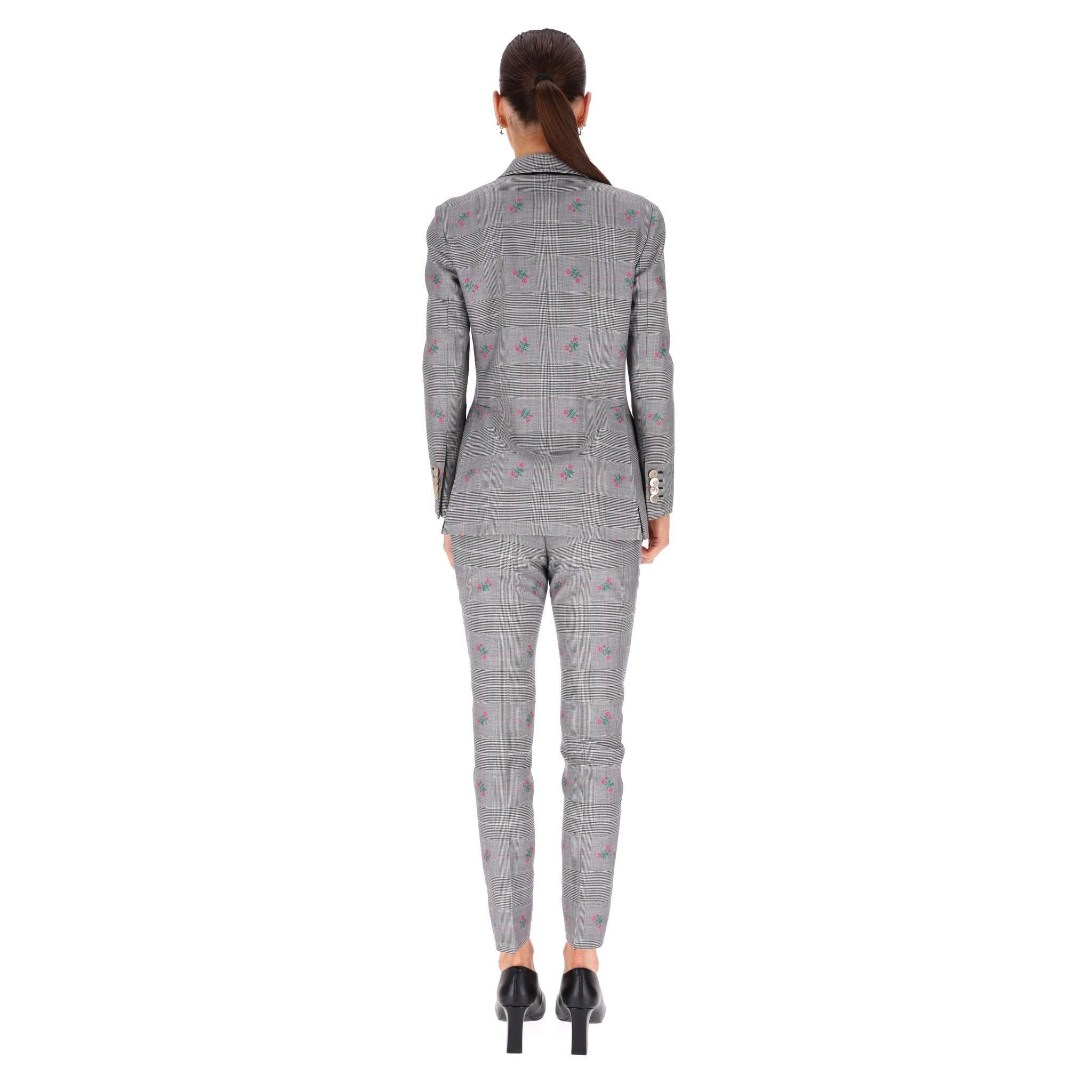 Gucci Wool Checked Floral Jacket & Trousers Suit In Excellent Condition For Sale In London, GB