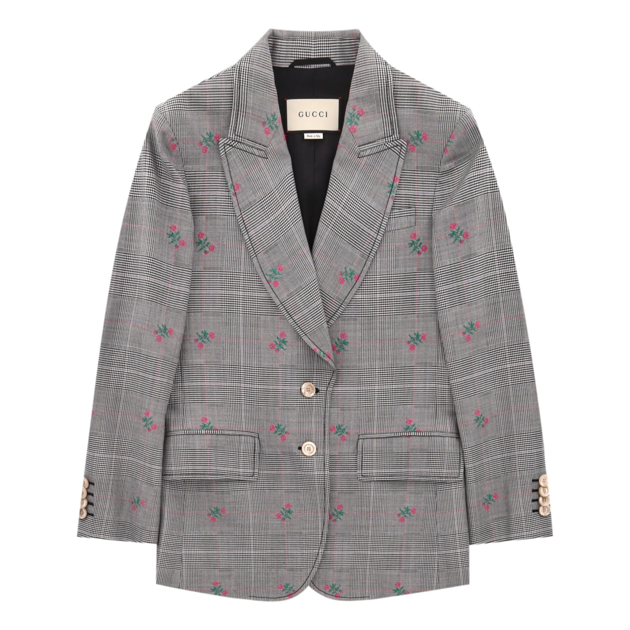 Women's Gucci Wool Checked Floral Jacket & Trousers Suit For Sale