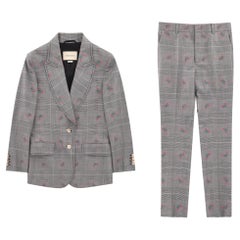 Ensemble veste et pantalon en laine à carreaux et à fleurs Gucci