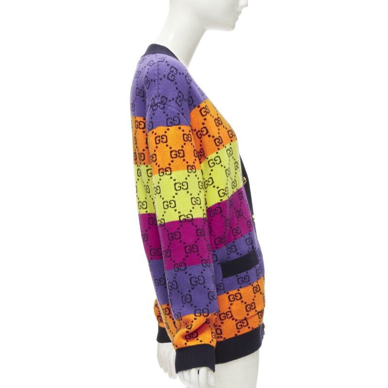 GGCI laine coton colorblocked GG monogram gld button oversized cardigan XS Pour femmes en vente