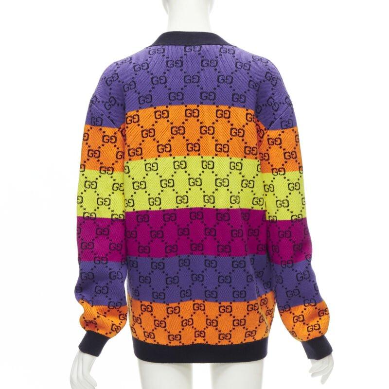 GGCI laine coton colorblocked GG monogram gld button oversized cardigan XS en vente 1