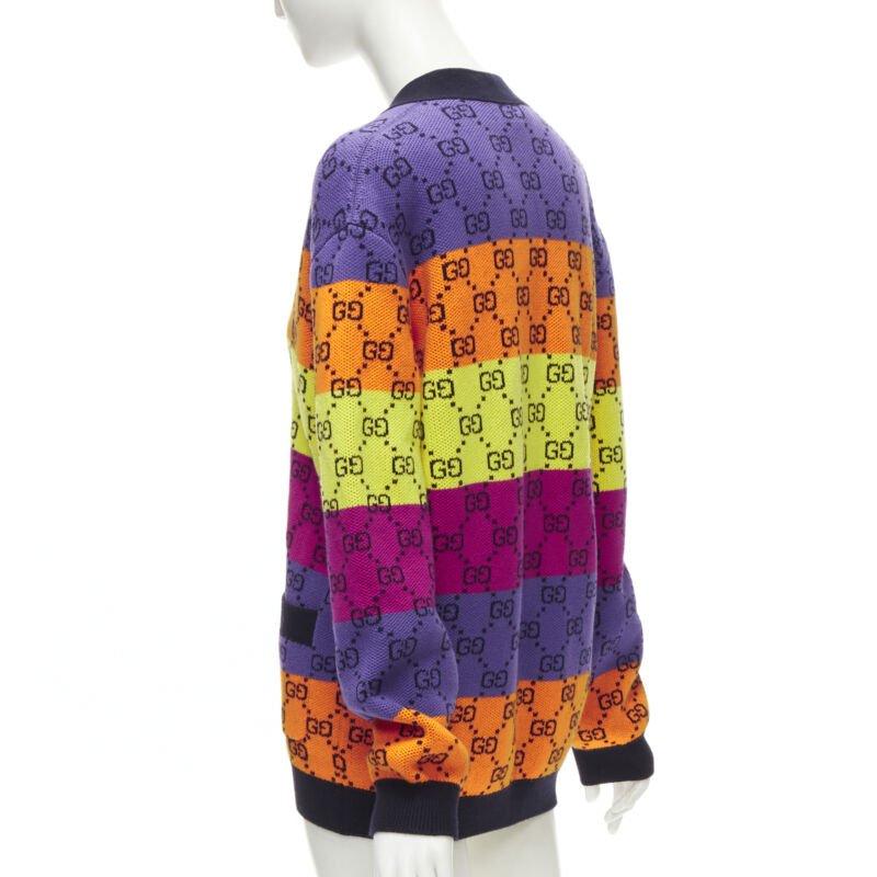 GGCI laine coton colorblocked GG monogram gld button oversized cardigan XS en vente 2