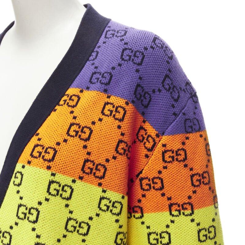 GGCI laine coton colorblocked GG monogram gld button oversized cardigan XS en vente 3