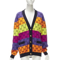 GUCCI Oversized Strickjacke aus Wolle und Baumwolle mit Farbblockmuster und gld-Knöpfen XS