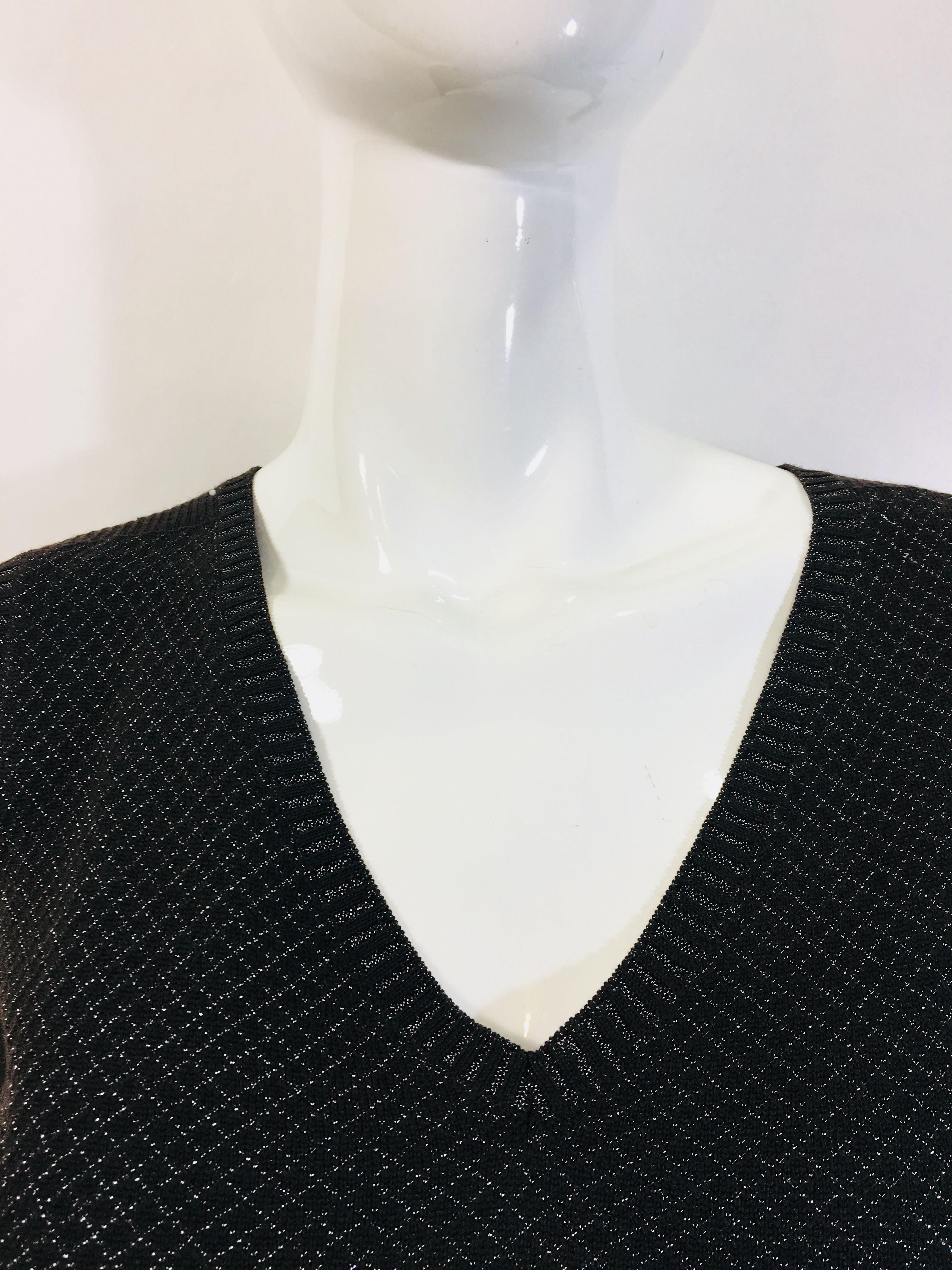 Gucci Black/Silver Wool Knit Vest with V-Neckline 
Size M