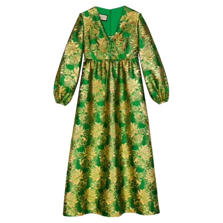 Gucci Wool Lamé Jacquard Dress For Sale at 1stDibs | gucci floral dress, gucci dress sale, so stunning navy blue floral jacquard puff sleeve mini dress