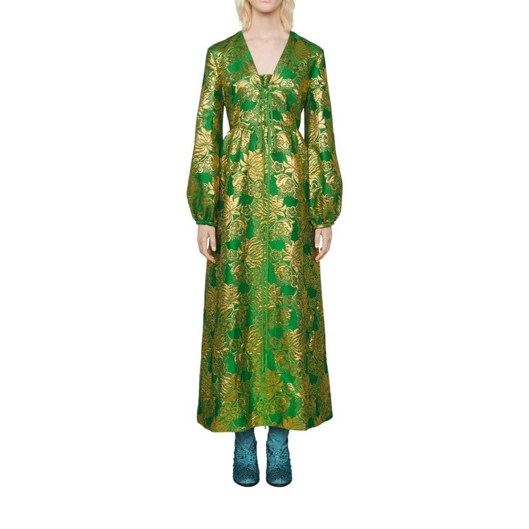 New Gucci Wool Lam Floral Jacquard Dress IT42 For Sale at 1stDibs