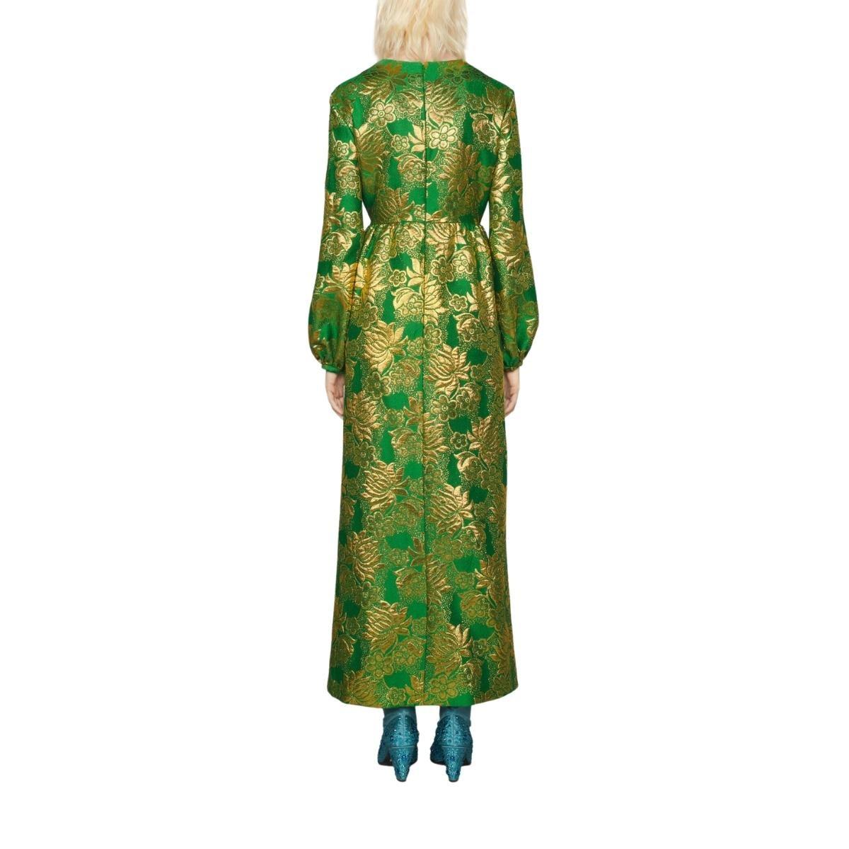 Nuevo Vestido Gucci Lana Lamé Jacquard Floral IT42 Verde en venta
