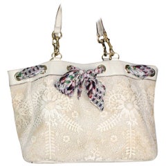 Gucci Woven Lace Flora Silk Tote Handbag Shopper Shoulder Beach Bag