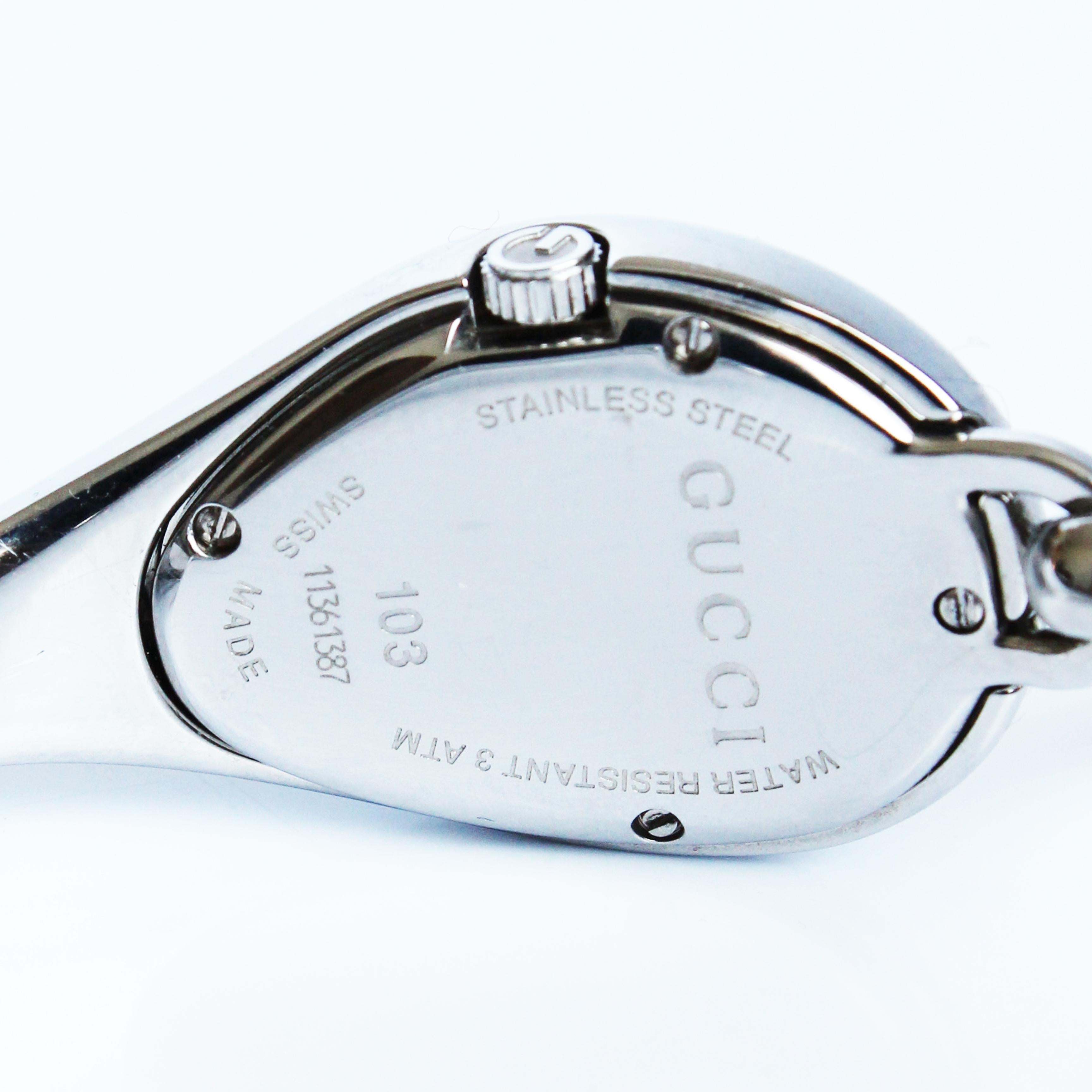 Gucci Wrist Watch #103 Horsebit Modernist Abstract Silver Metal Bracelet Style  For Sale 2