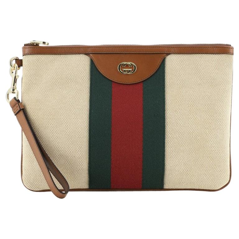 Gucci Wristlet Zip Pouch Vintage Web Canvas