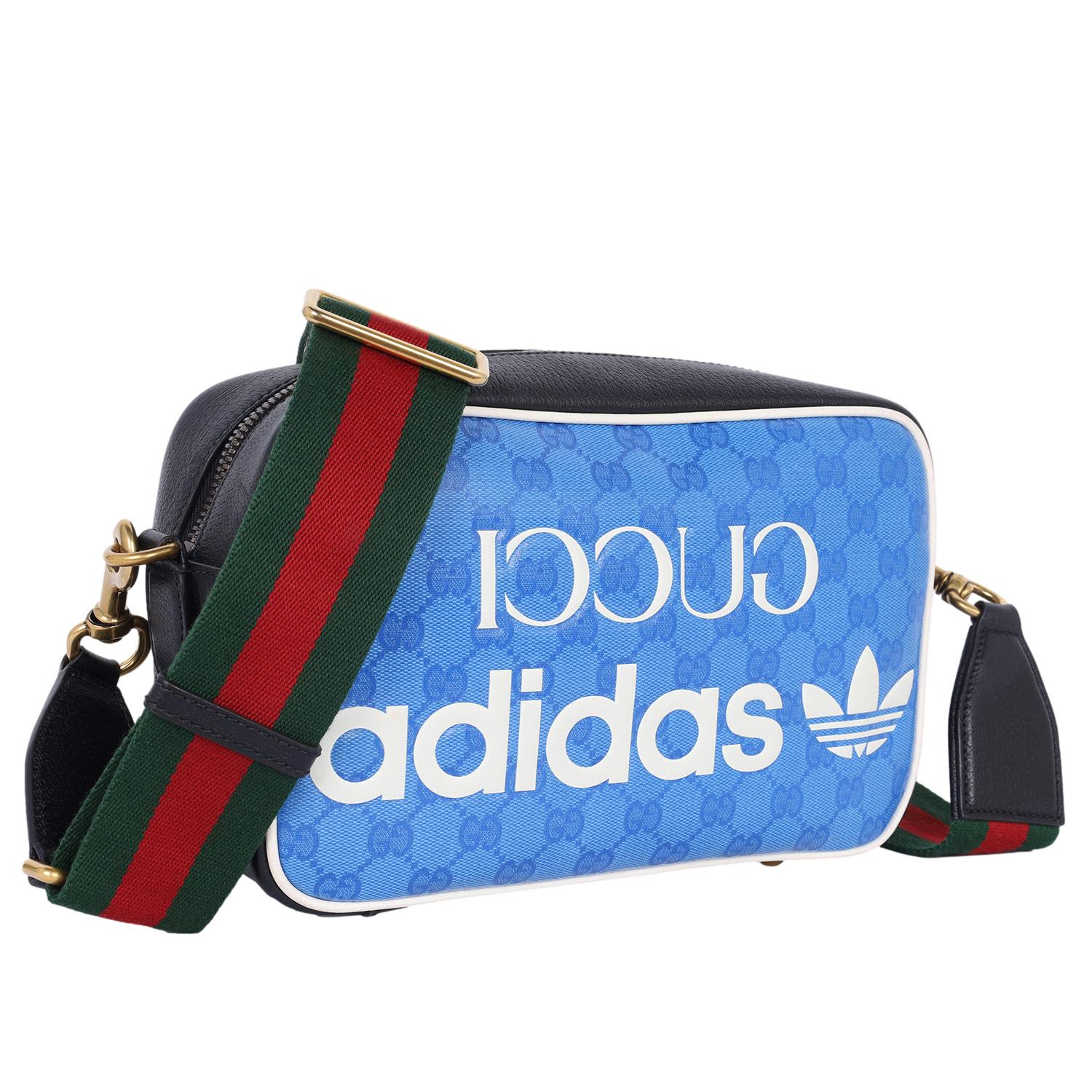 Women's or Men's Gucci x Adidas Crystal Vintage Monogram Small Messenger Bag Blue For Sale