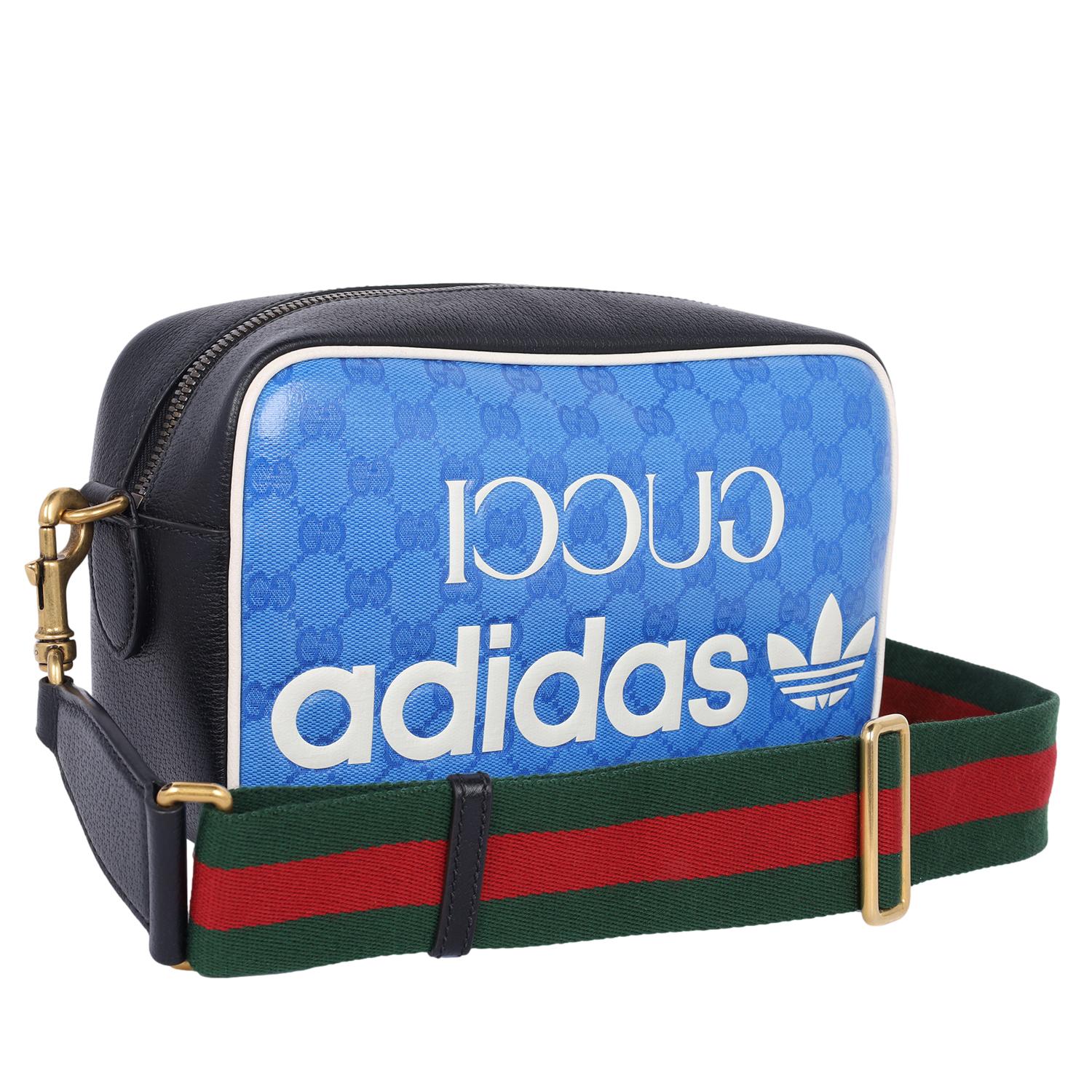 Gucci x Adidas Crystal Vintage Monogram Small Messenger Bag Blue For Sale 1