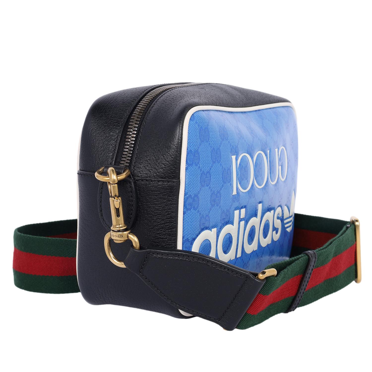 Gucci x Adidas Crystal Vintage Monogram Small Messenger Bag Blue For Sale 2