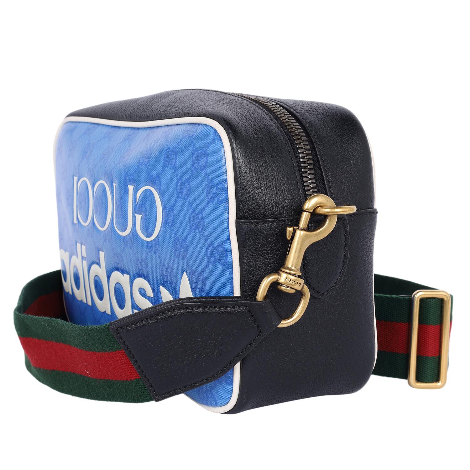 Gucci x Adidas Crystal Vintage Monogram Small Messenger Bag Blue For Sale 3