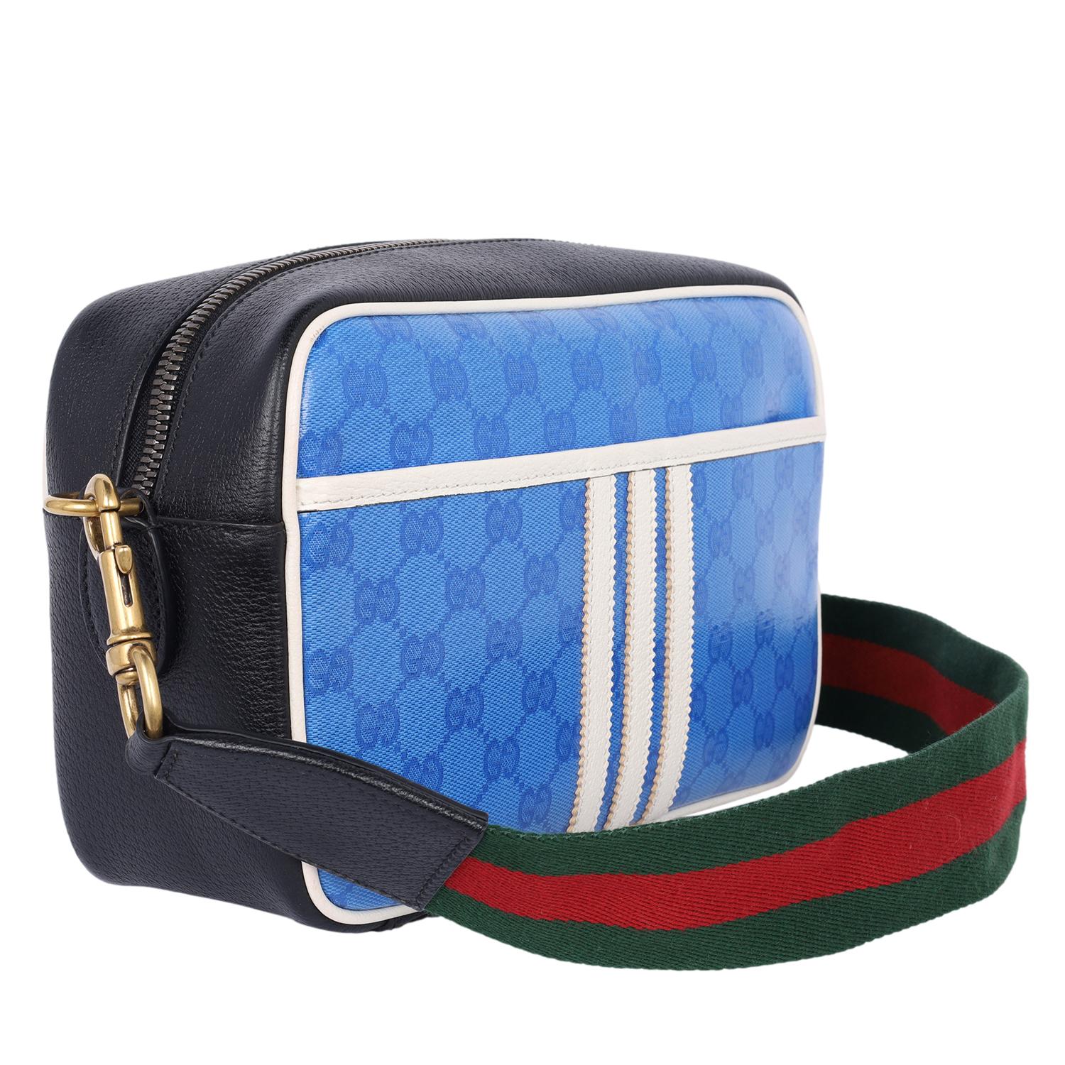 Gucci x Adidas Crystal Vintage Monogram Small Messenger Bag Blue For Sale 4