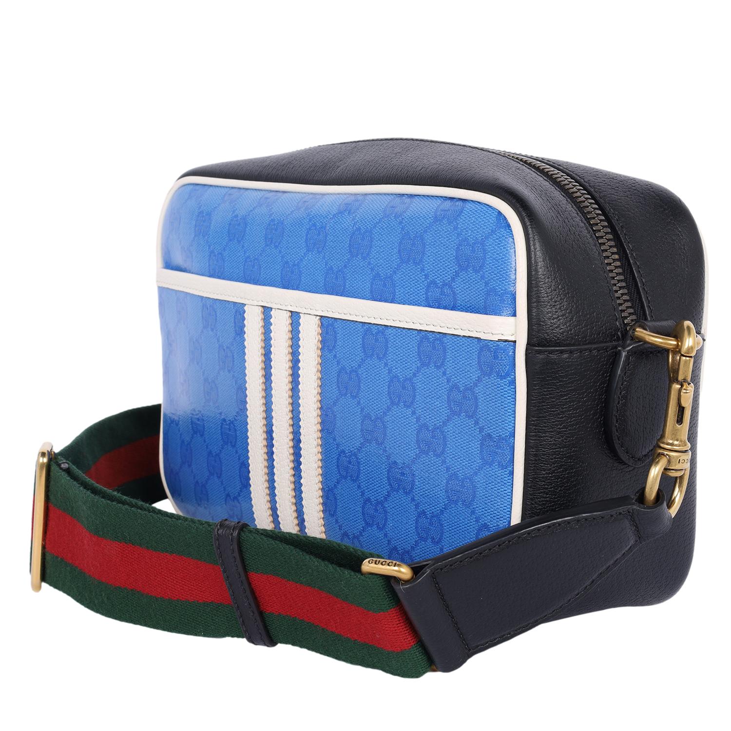 Gucci x Adidas Crystal Vintage Monogram Small Messenger Bag Blue For Sale 5