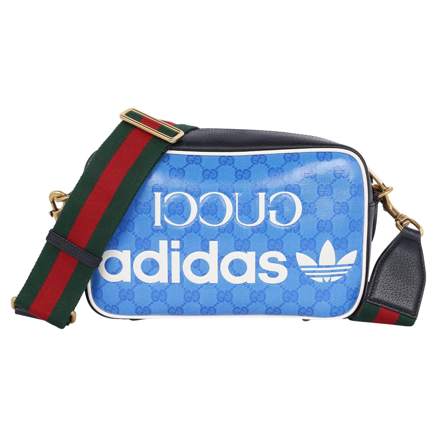 Gucci x Adidas Crystal Vintage Monogram Small Messenger Bag Blue For Sale