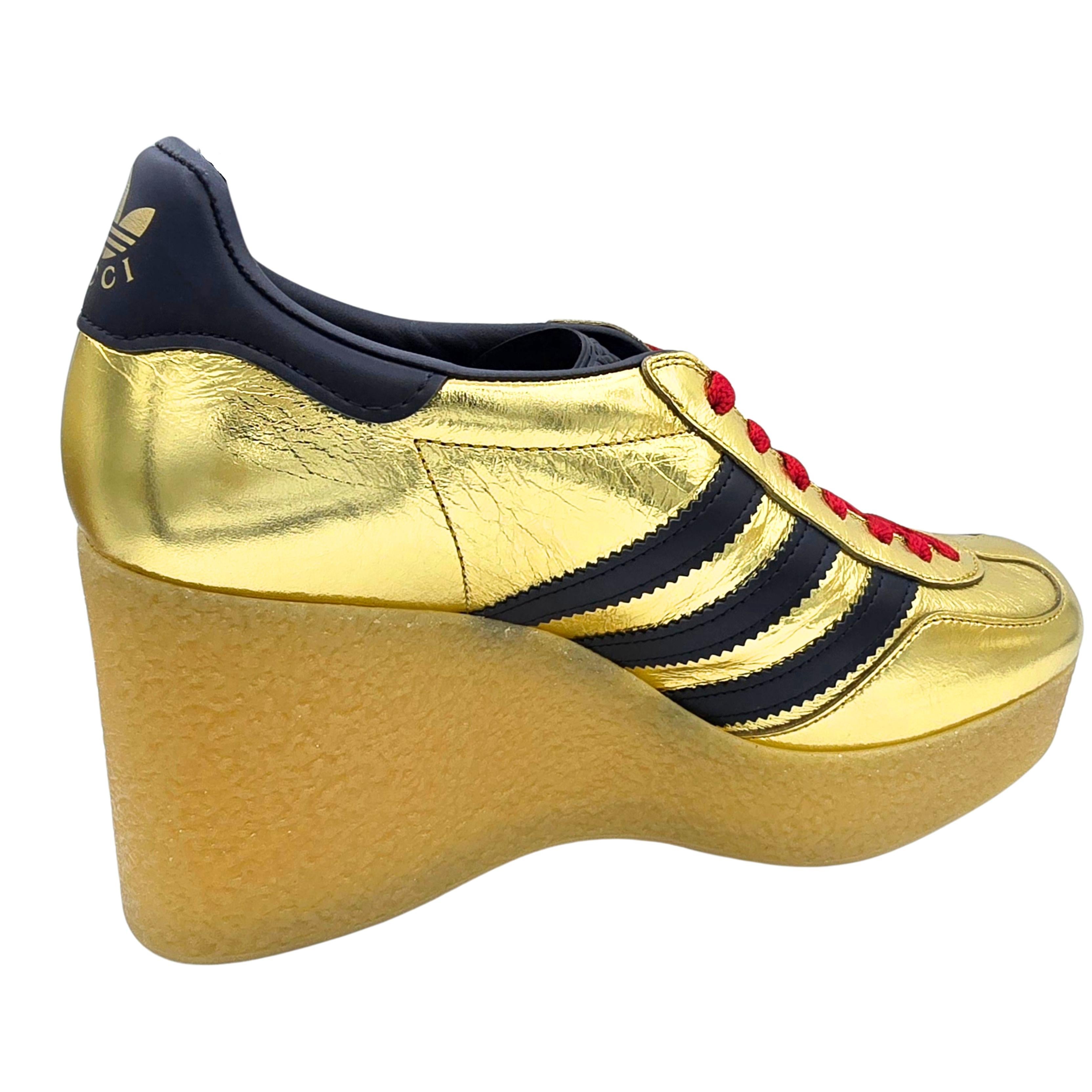 Gucci  X ADIDAS Ginza  Gold Calfskin Demetra Gazelle Wedge Sneakers UK 5  US 6 For Sale 1