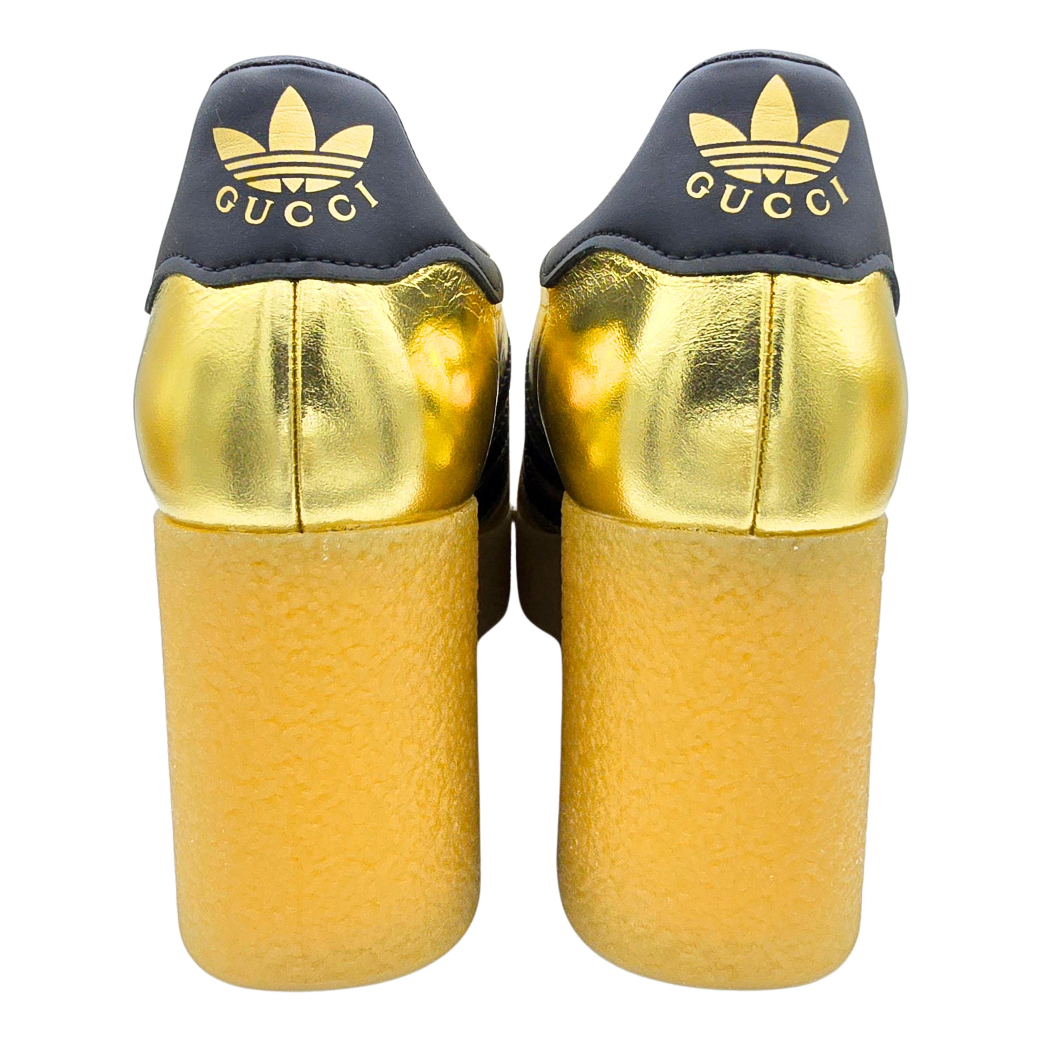 Gucci  X ADIDAS Ginza  Gold Calfskin Demetra Gazelle Wedge Sneakers UK 5  US 6 For Sale 2