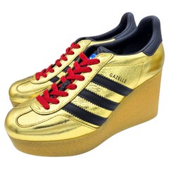 Gucci X ADIDAS Ginza Piel de becerro dorada Demetra Gazelle Zapatillas con cuña UK6.5 US7.5