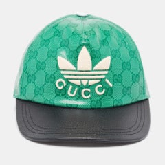 Gucci X Adidas Green GG Supreme Coated Canvas Baseball Cap S