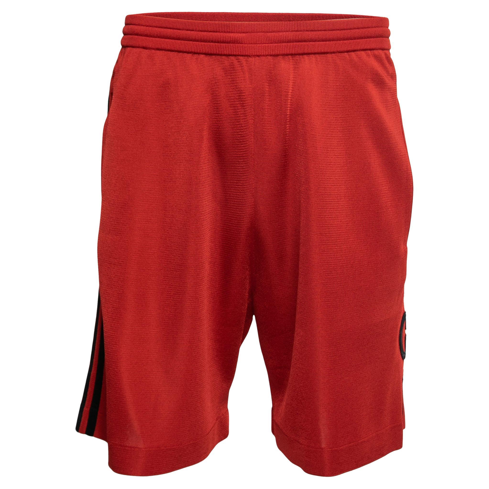 Gucci X adidas Red GG Monogram Knit Bermuda Shorts M For Sale