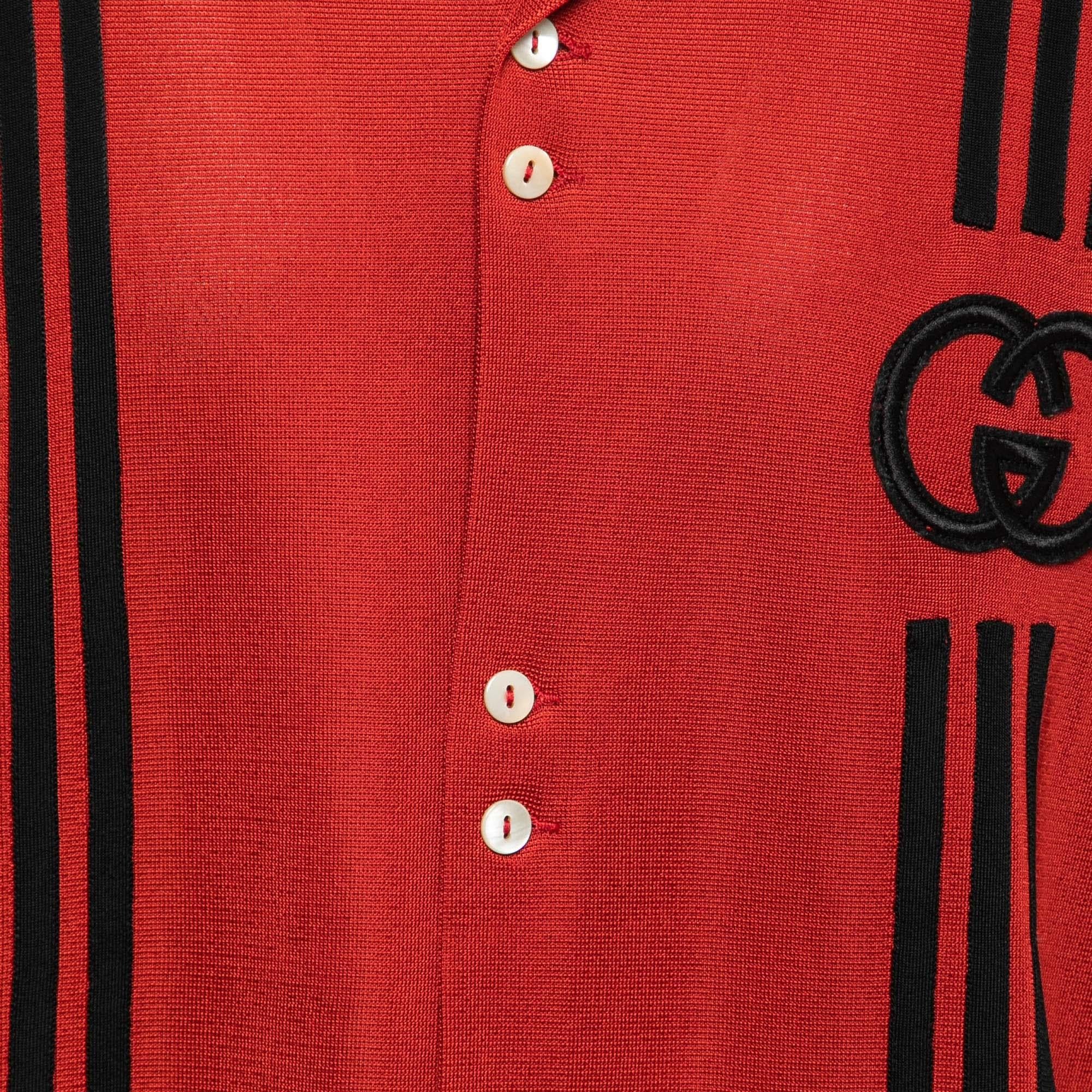 Men's Gucci X Adidas Red GG Monogram Knit Short-Sleeve Shirt M