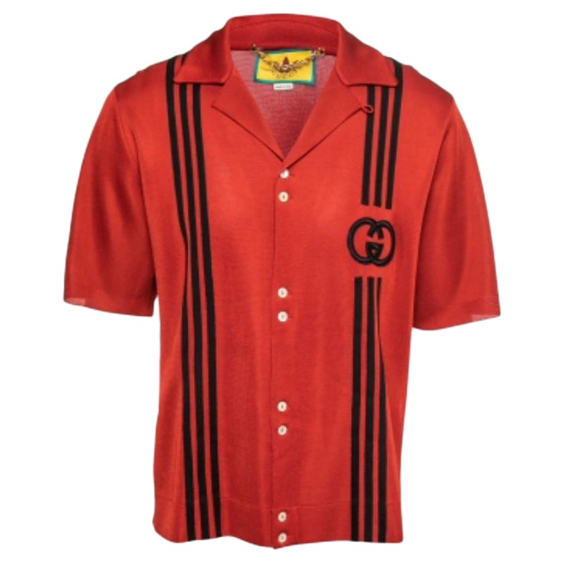 Gucci X Adidas Red GG Monogram Knit Short-Sleeve Shirt M