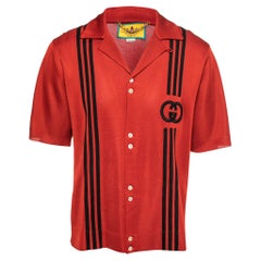 Gucci X Adidas Red GG Monogram Knit Short-Sleeve Shirt M