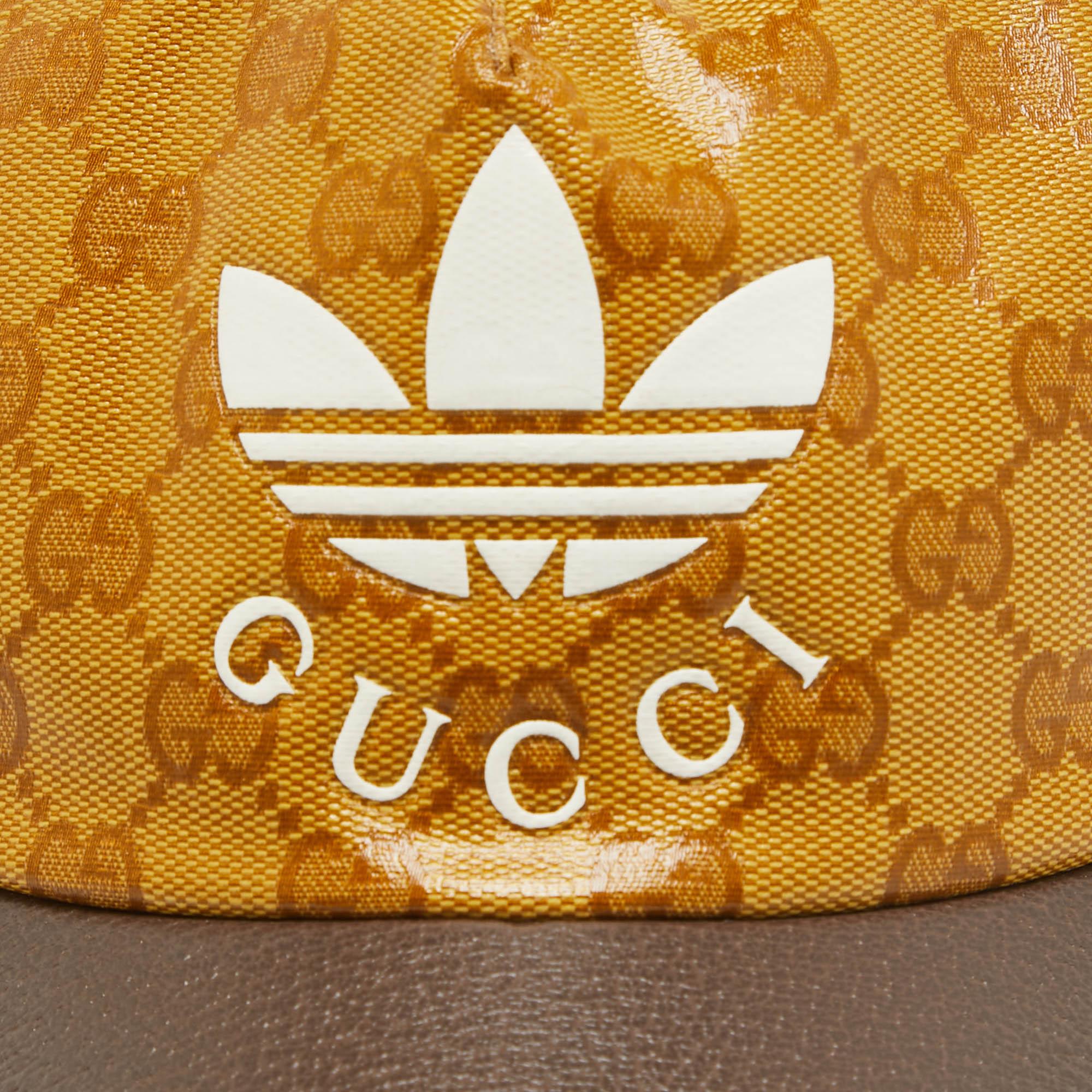 Men's Gucci X Adidas Yellow GG Coated Canvas Baseball Cap XS