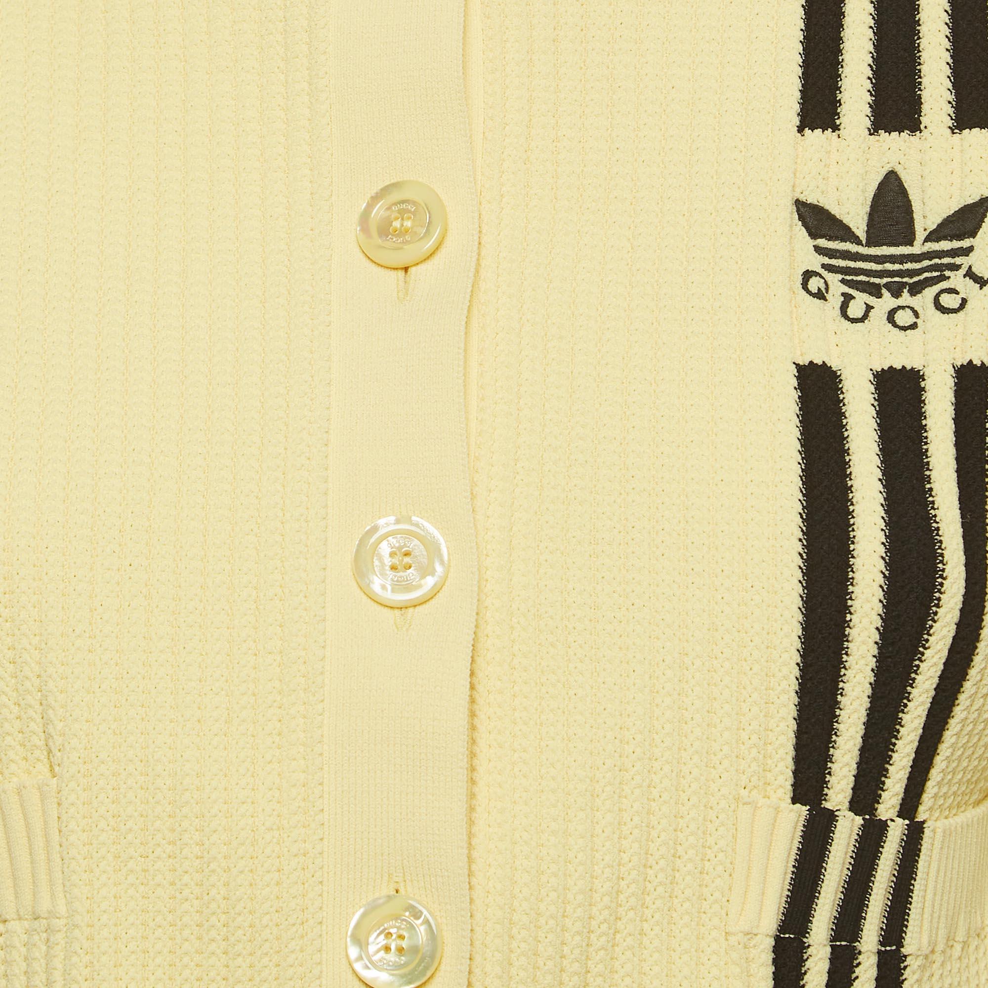 Gucci X Adidas Yellow Rib Knit Buttoned Crop Cardigan S In Good Condition In Dubai, Al Qouz 2