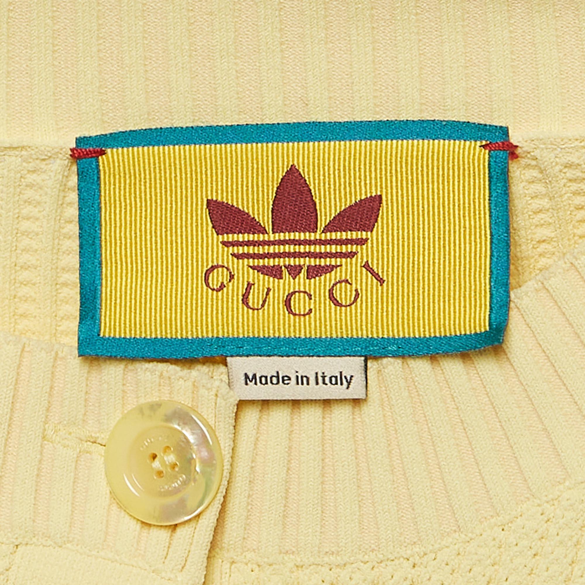 Women's Gucci X Adidas Yellow Rib Knit Buttoned Crop Cardigan S