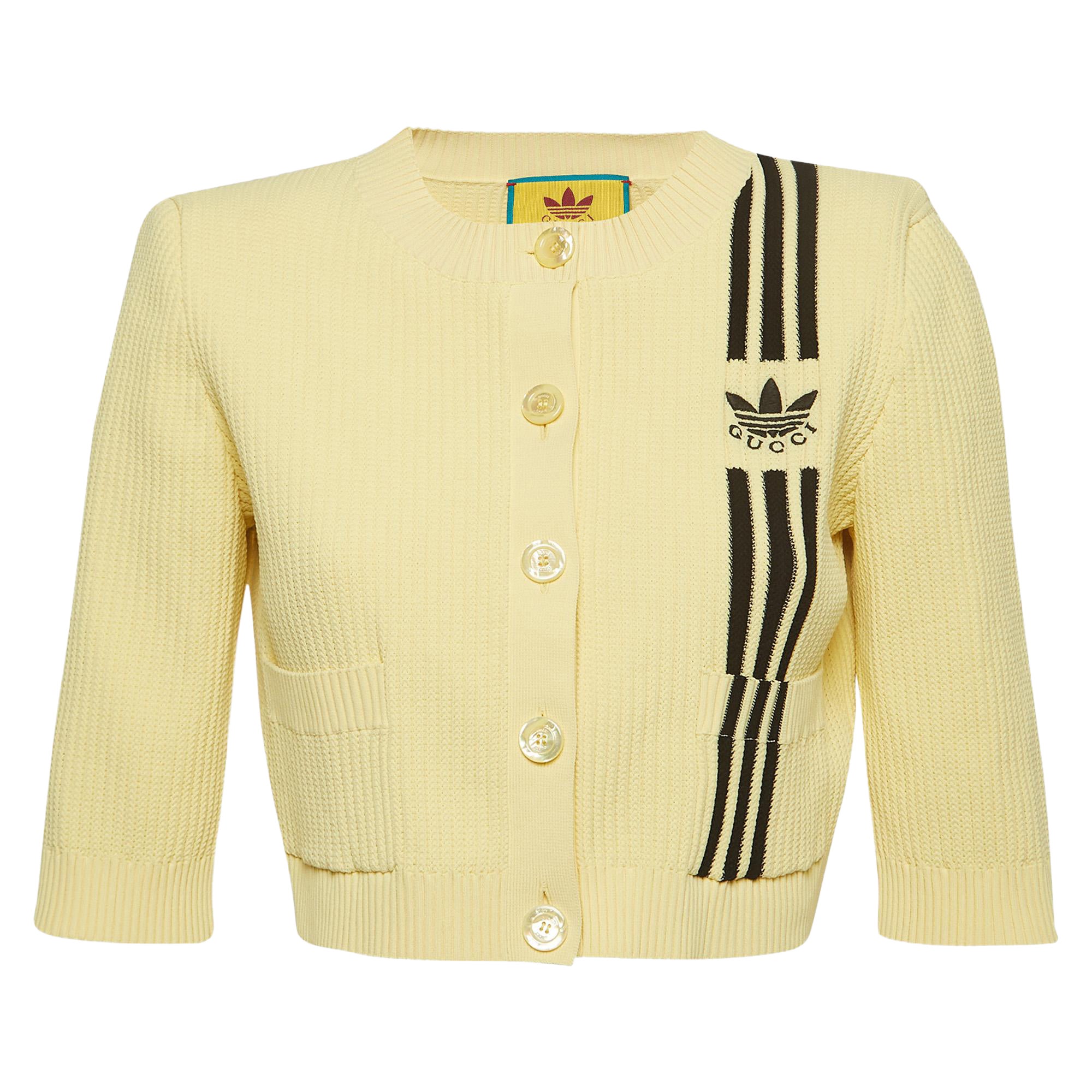 Gucci X Adidas Yellow Rib Knit Buttoned Crop Cardigan S