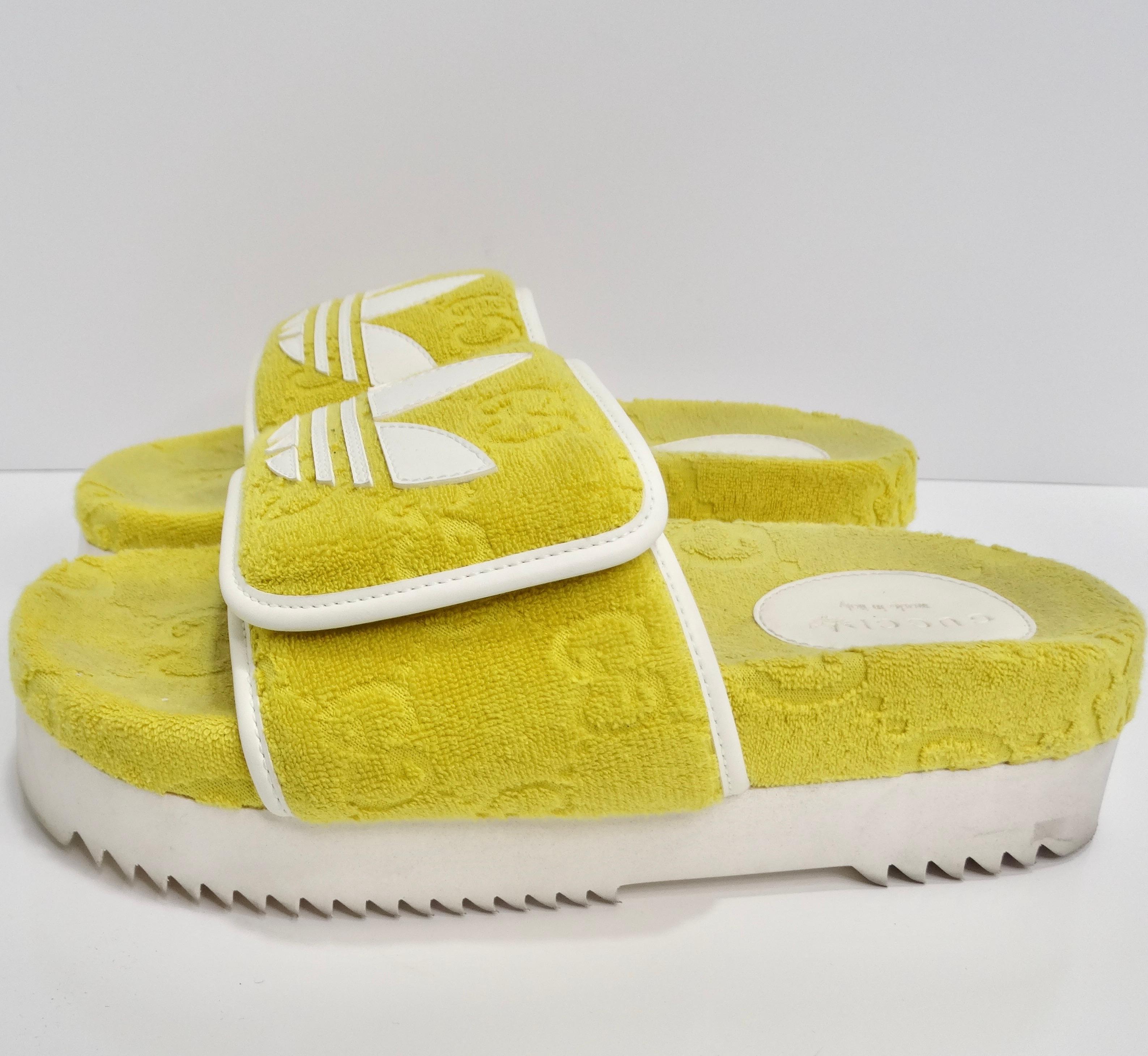 Gucci X Adidas Yellow Terry Cloth GG Monogram Platform Sandals  For Sale 3