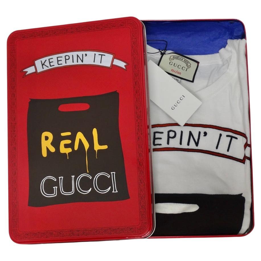 Gucci X Angela Hicks Limitierte Auflage Weißes T-Shirt aus Baumwolle „Keepin It Real“ + Zinn
