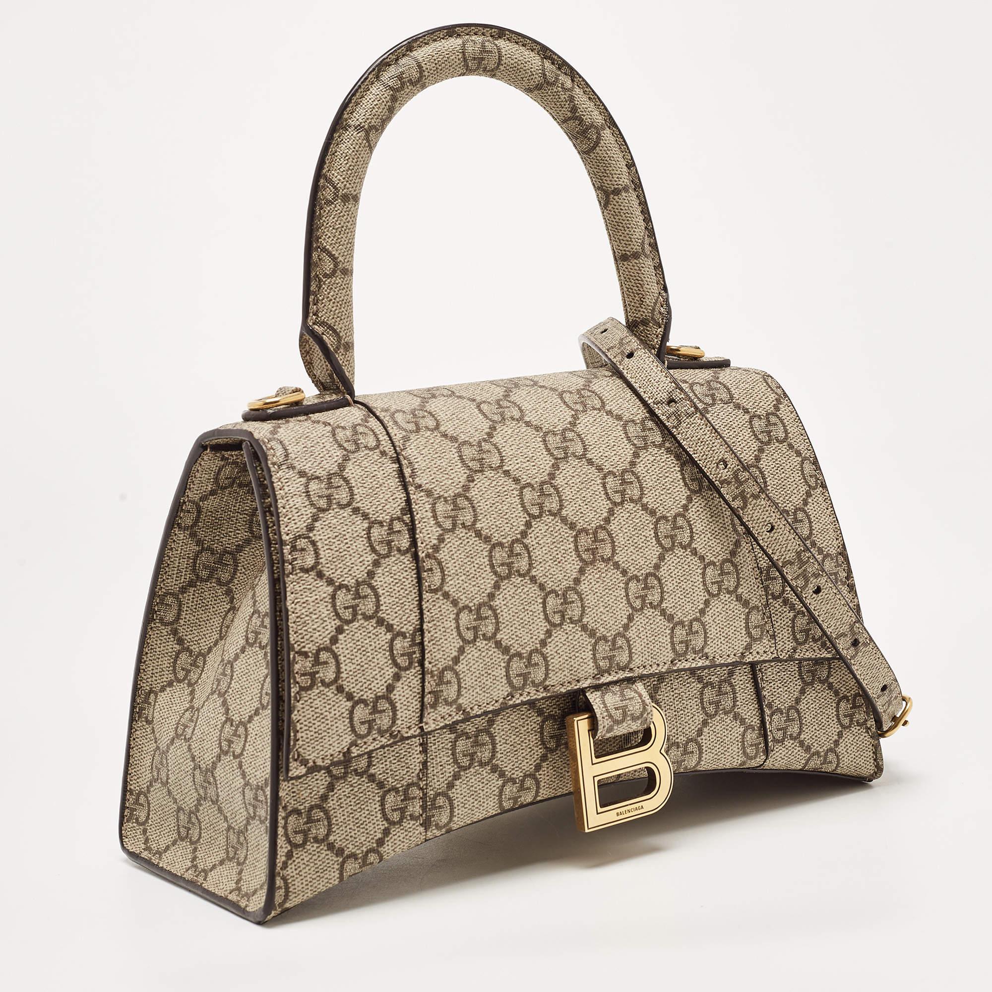 Women's Gucci x Balenciaga Beige/Brown GG Supreme Canvas Hourglass Top Handle Bag
